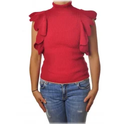 Elisabetta Franchi - Ribbed Top with Scallop - Red - Top - Made in Italy - Luxury Exclusive Collection - Avvenice