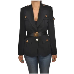 Elisabetta Franchi - Sahariana Jacket with Gold Details - Black - Jacket - Made in Italy - Luxury Exclusive Collection - Avvenice