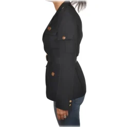 Elisabetta Franchi - Sahariana Jacket with Gold Details - Black - Jacket - Made in Italy - Luxury Exclusive Collection - Avvenice