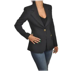 Elisabetta Franchi - Screwed Jacket with Gold Details - Black - Jacket - Made in Italy - Luxury Exclusive Collection - Avvenice