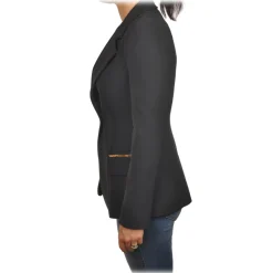 Elisabetta Franchi - Screwed Jacket with Gold Details - Black - Jacket - Made in Italy - Luxury Exclusive Collection - Avvenice