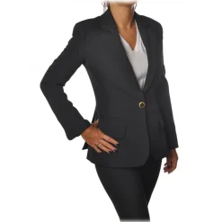 Elisabetta Franchi - Screwed Model Jacket with Logo Detail - Black - Jacket - Made in Italy - Luxury Exclusive Collection - Avvenice