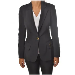 Elisabetta Franchi - Screwed Model Jacket with Logo Detail - Black - Jacket - Made in Italy - Luxury Exclusive Collection - Avvenice