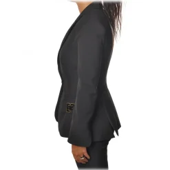 Elisabetta Franchi - Screwed Model Jacket with Logo Detail - Black - Jacket - Made in Italy - Luxury Exclusive Collection - Avvenice