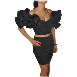 Elisabetta Franchi - Set Draped Top and Skirt - Black - Dress - Made in Italy - Luxury Exclusive Collection - Avvenice