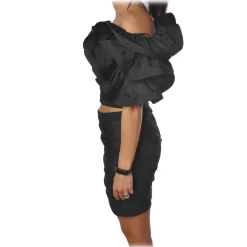 Elisabetta Franchi - Set Draped Top and Skirt - Black - Dress - Made in Italy - Luxury Exclusive Collection - Avvenice