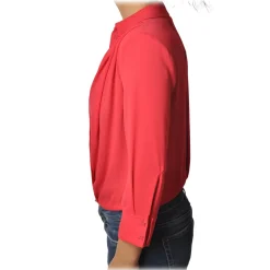 Elisabetta Franchi - Shirt with Wide V-Neckline - Red - Shirt - Made in Italy - Luxury Exclusive Collection - Avvenice