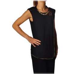 Elisabetta Franchi - Shirt with Star Necklace - Black - Top - Made in Italy - Luxury Exclusive Collection - Avvenice