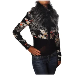 Elisabetta Franchi - Shirt with Removable Faux Fur Collar - Black - Shirt - Made in Italy - Luxury Exclusive Collection - Avvenice