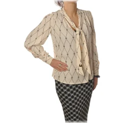 Elisabetta Franchi - Shirt with Open Neckline - Cream - Shirt - Made in Italy - Luxury Exclusive Collection - Avvenice