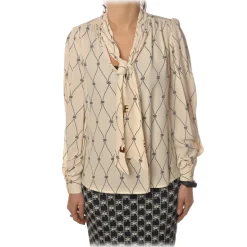 Elisabetta Franchi - Shirt with Open Neckline - Cream - Shirt - Made in Italy - Luxury Exclusive Collection - Avvenice