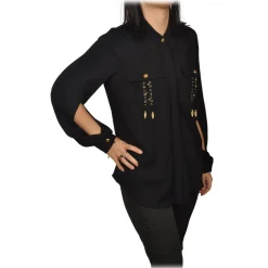 Elisabetta Franchi - Shirt with Gold Details Pockets - Black - Shirt - Made in Italy - Luxury Exclusive Collection - Avvenice
