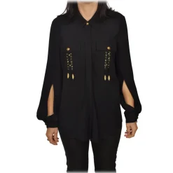 Elisabetta Franchi - Shirt with Gold Details Pockets - Black - Shirt - Made in Italy - Luxury Exclusive Collection - Avvenice