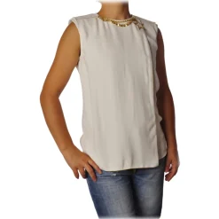 Elisabetta Franchi - Shirt with Star Necklace - Ivory - Top - Made in Italy - Luxury Exclusive Collection - Avvenice