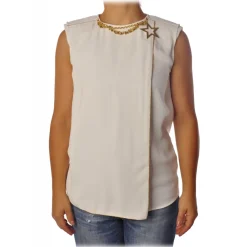 Elisabetta Franchi - Shirt with Star Necklace - Ivory - Top - Made in Italy - Luxury Exclusive Collection - Avvenice