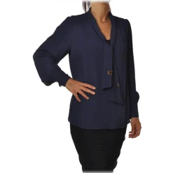 Elisabetta Franchi - Shirt with Sash - Blue - Shirt - Made in Italy - Luxury Exclusive Collection - Avvenice