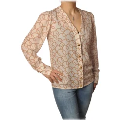 Elisabetta Franchi - Shirt in Abstract Pattern - Butter/Caramel - Shirt - Made in Italy - Luxury Exclusive Collection - Avvenice