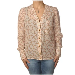 Elisabetta Franchi - Shirt in Abstract Pattern - Butter/Caramel - Shirt - Made in Italy - Luxury Exclusive Collection - Avvenice