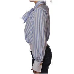 Elisabetta Franchi - Shirt in Pinstripe Pattern - White/LightBlue - Top - Made in Italy - Luxury Exclusive Collection - Avvenice