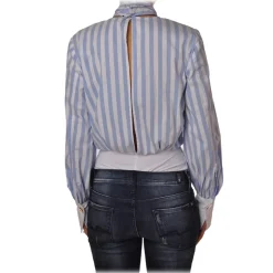 Elisabetta Franchi - Shirt in Pinstripe Pattern - White/LightBlue - Top - Made in Italy - Luxury Exclusive Collection - Avvenice