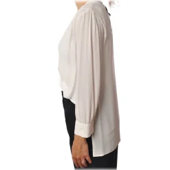 Elisabetta Franchi - Shirt with Crossed V-Neck - Ivory - Shirt - Made in Italy - Luxury Exclusive Collection - Avvenice