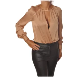 Elisabetta Franchi - Shirt with Long Sleeve - Camel - Shirt - Made in Italy - Luxury Exclusive Collection - Avvenice