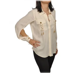 Elisabetta Franchi - Shirt with Gold Details Pockets - White - Shirt - Made in Italy - Luxury Exclusive Collection - Avvenice