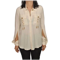Elisabetta Franchi - Shirt with Gold Details Pockets - White - Shirt - Made in Italy - Luxury Exclusive Collection - Avvenice