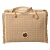 Elisabetta Franchi - Shopper Bag with Chain in Fabric - Champagne - Bag - Made in Italy - Luxury Exclusive Collection - Avvenice