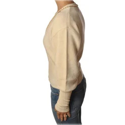 Elisabetta Franchi - Short Long Sleeve Sweater - Butter - Sweater - Made in Italy - Luxury Exclusive Collection - Avvenice