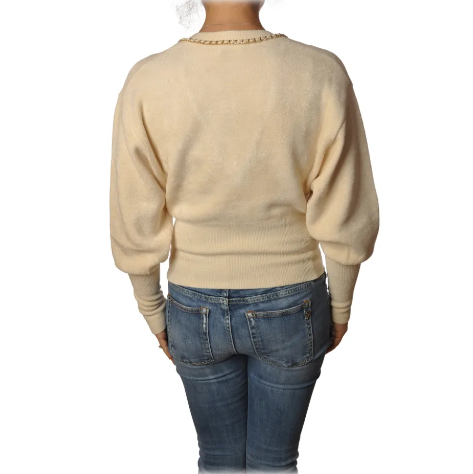 Elisabetta Franchi - Short Long Sleeve Sweater - Butter - Sweater - Made in Italy - Luxury Exclusive Collection - Avvenice