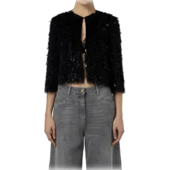 Elisabetta Franchi - Short Jacket with Fringes and Sequins - Black - Jacket - Made in Italy - Luxury Exclusive Collection - Avvenice