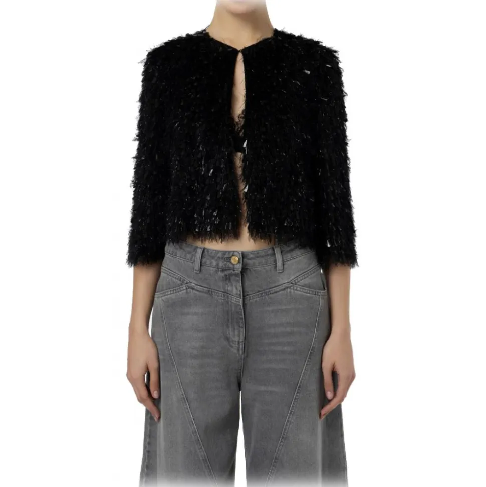 Elisabetta Franchi - Short Jacket with Fringes and Sequins - Black - Jacket - Made in Italy - Luxury Exclusive Collection - Avvenice