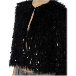 Elisabetta Franchi - Short Jacket with Fringes and Sequins - Black - Jacket - Made in Italy - Luxury Exclusive Collection - Avvenice