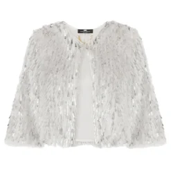 Elisabetta Franchi - Short Jacket with Fringes and Sequins - Silver - Jacket - Made in Italy - Luxury Exclusive Collection - Avvenice