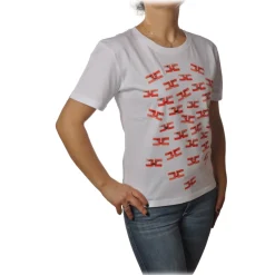 Elisabetta Franchi - Short Sleeve Round Neck T-Shirt Logo - White - T-Shirt - Made in Italy - Luxury Exclusive Collection - Avvenice