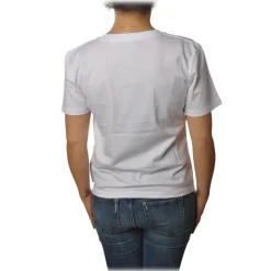 Elisabetta Franchi - Short Sleeve Round Neck T-Shirt Logo - White - T-Shirt - Made in Italy - Luxury Exclusive Collection - Avvenice