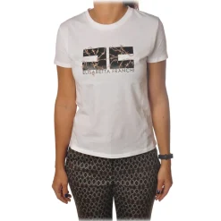 Elisabetta Franchi - Short Sleeve Round Neck T-Shirt Logo - White - T-Shirt - Made in Italy - Luxury Exclusive Collection - Avvenice