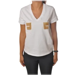Elisabetta Franchi - Short Sleeve Round Neck T-Shirt Logo - White - T-Shirt - Made in Italy - Luxury Exclusive Collection - Avvenice