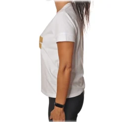 Elisabetta Franchi - Short Sleeve Round Neck T-Shirt Logo - White - T-Shirt - Made in Italy - Luxury Exclusive Collection - Avvenice