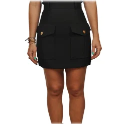 Elisabetta Franchi - Shorts with Patch Pockets and Gold Buttons - Black - Skirt - Made in Italy - Luxury Exclusive Collection - Avvenice