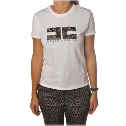 Elisabetta Franchi - Short Sleeve Round Neck T-Shirt - Chalk - T-Shirt - Made in Italy - Luxury Exclusive Collection - Avvenice