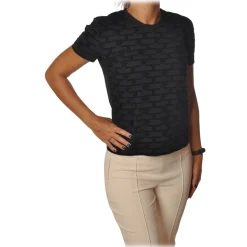 Elisabetta Franchi - Short Sleeve Round Neck T-Shirt - Black - T-Shirt - Made in Italy - Luxury Exclusive Collection - Avvenice