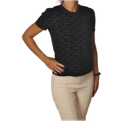 Elisabetta Franchi - Short Sleeve Round Neck T-Shirt - Black - T-Shirt - Made in Italy - Luxury Exclusive Collection - Avvenice