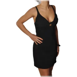 Elisabetta Franchi - Short Dress with Crossed Laces - Black - Dress - Made in Italy - Luxury Exclusive Collection - Avvenice