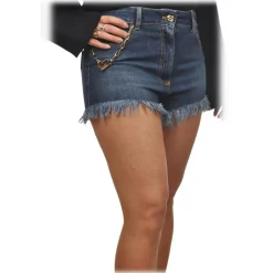 Elisabetta Franchi - Shorts with Gold Chain Detail - Blue - Trousers - Made in Italy - Luxury Exclusive Collection - Avvenice
