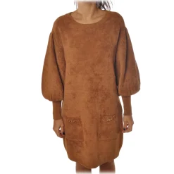 Elisabetta Franchi - Short Dress with Two Pockets - Bronze - Dress - Made in Italy - Luxury Exclusive Collection - Avvenice