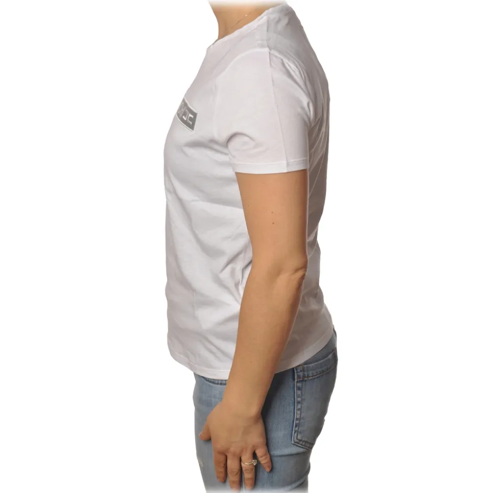 Elisabetta Franchi - Short Sleeve Round Neck T-Shirt Logo - Plaster - T-Shirt - Made in Italy - Luxury Exclusive Collection - Avvenice