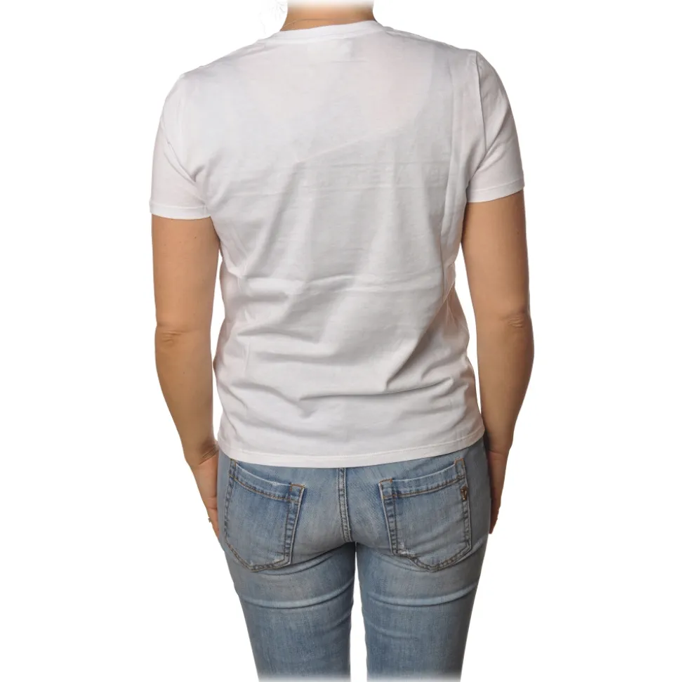 Elisabetta Franchi - Short Sleeve Round Neck T-Shirt Logo - Plaster - T-Shirt - Made in Italy - Luxury Exclusive Collection - Avvenice