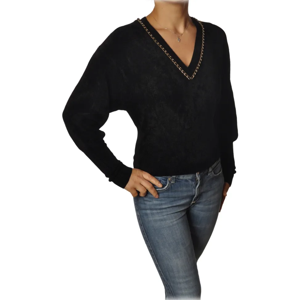 Elisabetta Franchi - Short Long Sleeve Sweater - Black - Sweater - Made in Italy - Luxury Exclusive Collection - Avvenice